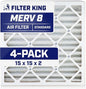Filter King 15x15x2 Air Filter | 4-PACK | MERV 8 HVAC Pleated A/C Furnace by FilterKing