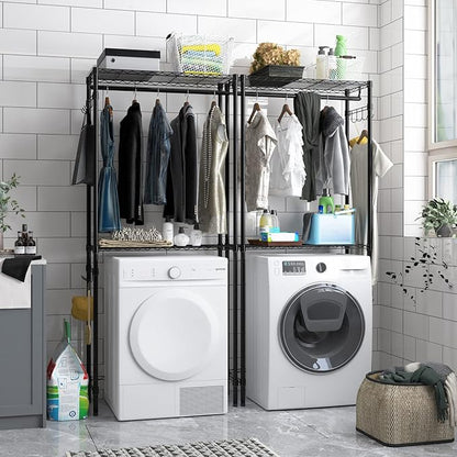 Xiofio Washer and Dryer Storage Shelf, Clothes Drying Rack, 2 Tier Adjustable - Image 5