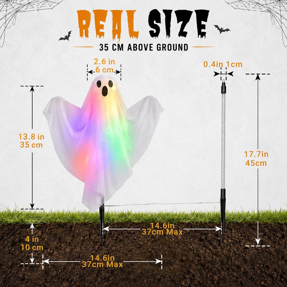 3 Pcs Halloween Lighted Ghost Stakes with Remote Control & Timer, 17.7 in...