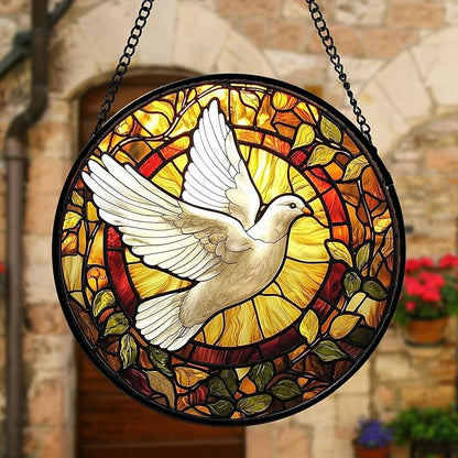 DASTOLL Stained Glass Window Hanging, Flying White Dove Sun Catchers Diamond - Image 2