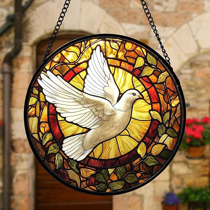 DASTOLL Stained Glass Window Hanging, Flying White Dove Sun Catchers Diamond - Image 5