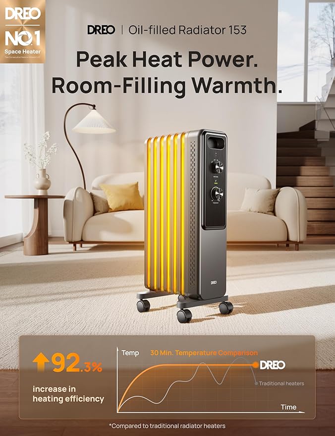 DREO Radiator Heater, Dual Knobs, 8 Safety Protection, 1500W Electric Space - Image 2
