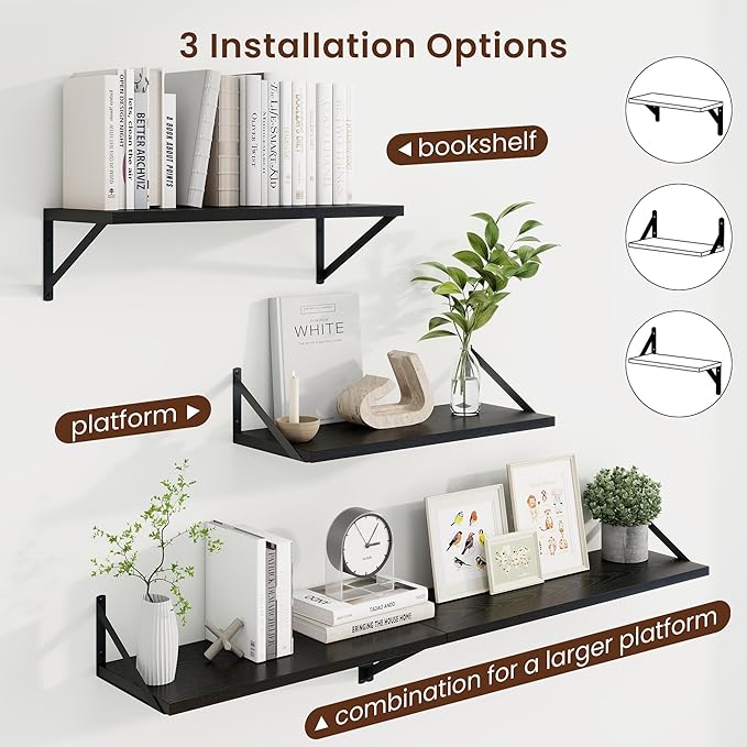 Axeman Deep Floating Shelves | 24 Inch Black Wall Shelves Set of 2 | 10 Inch - Image 4