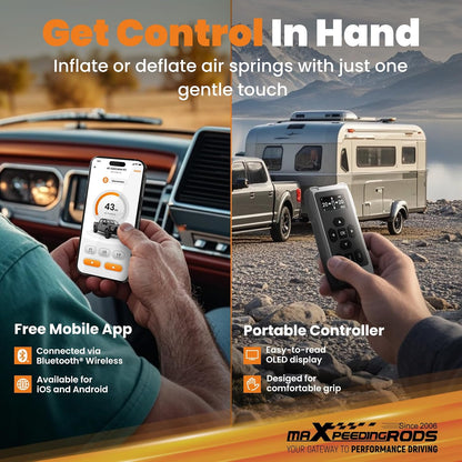 maxpeedingrods wireless on board air compressor system app shown in use