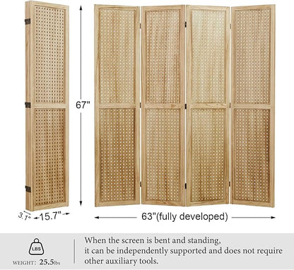 Pegboard Display, 5.6Ft Wooden Room Divider Folding Privacy Screens Portable - Image 6