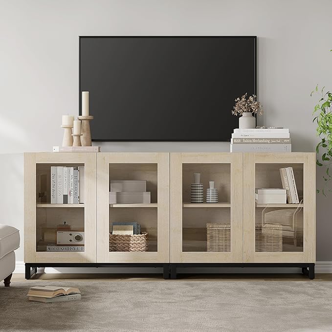 WAMPAT Modern TV Stand with Glass Doors - Image 3