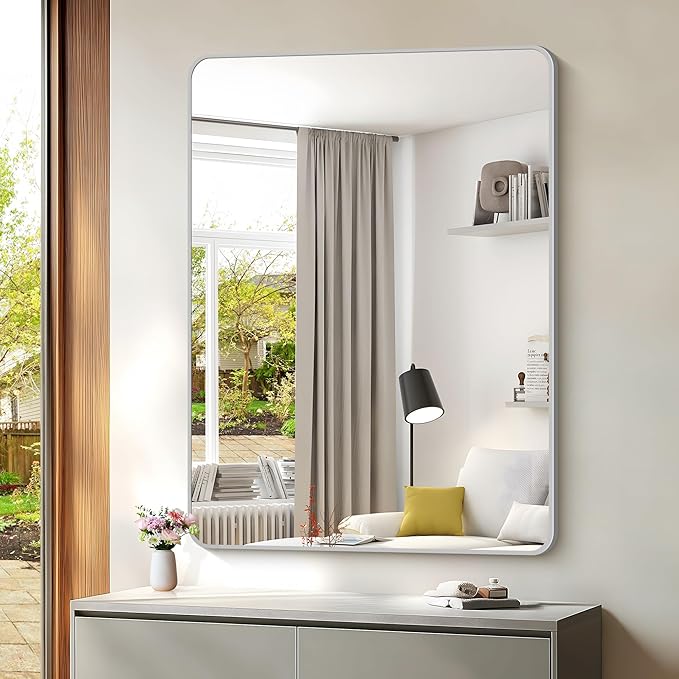 48x36 Inch Silver Bathroom Mirror, Large Rectangular Vanity Mirror, Metal - Image 6