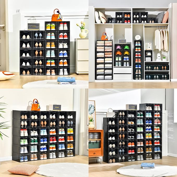 12 Pack Shoe Boxes Organizer, Magnetic Door Shoe Storage Boxes, Fit up to US - Image 5