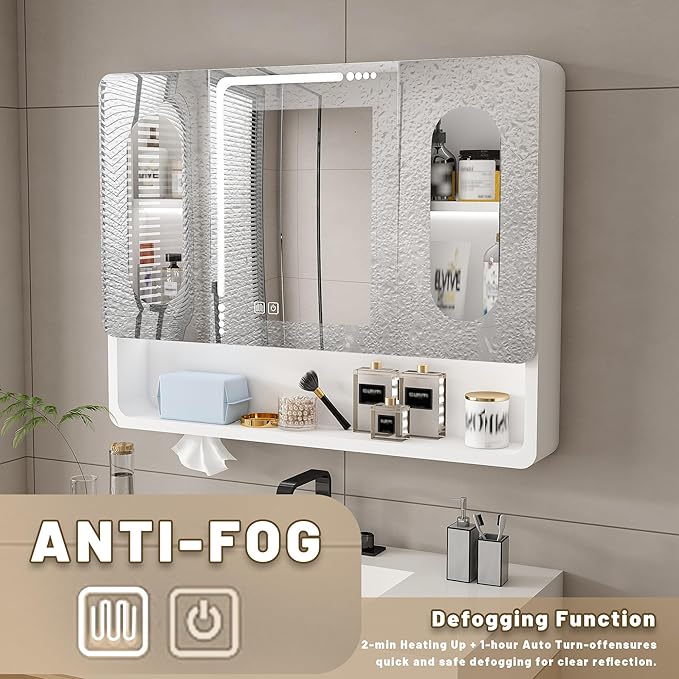 White Wall Mounted Bathroom Mirror Cabinet - Image 4