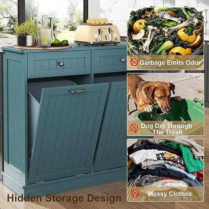 Tilt Out Trash Cabinet with Double Hidden Trash Can Holder, Kitchen Free - Image 7