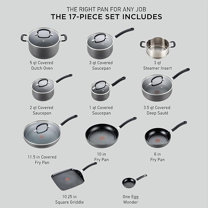 T-Fal Ultimate Hard Anodized Nonstick Cookware Set 17 Piece, Nonstick Pots and - Image 2
