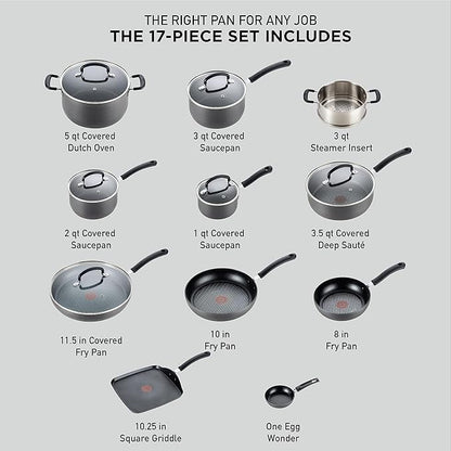 T-Fal Ultimate Hard Anodized Nonstick Cookware Set 17 Piece, Nonstick Pots and - Image 2