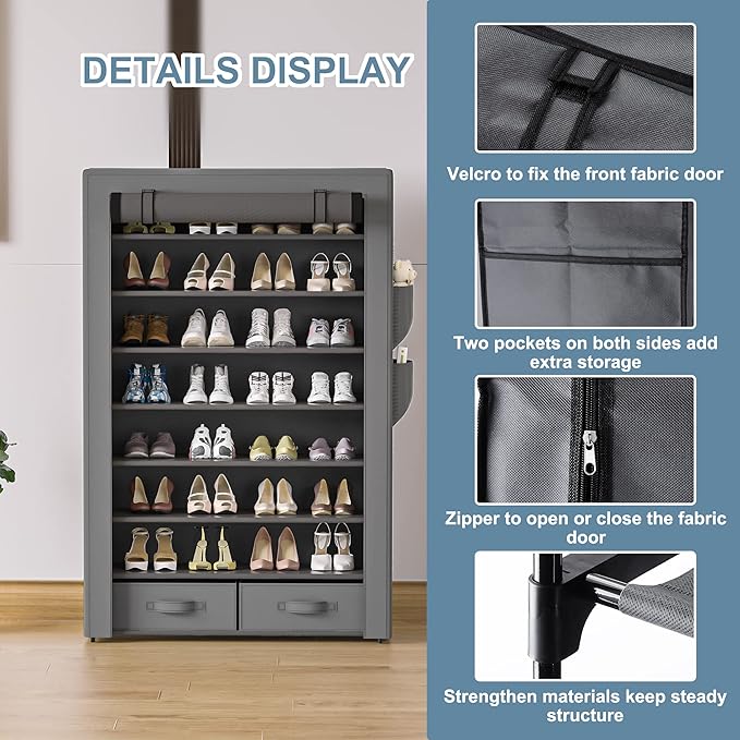 OYREL Shoe Rack Storage Cabinet 32 Pairs Organizer Shelf Tall - Image 6