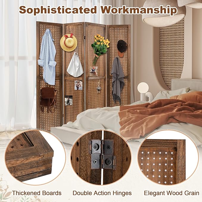 Giantex 4 Panel Pegboard Display & Room Divider, 5.6FT Folding Pegboard Stand - Image 6