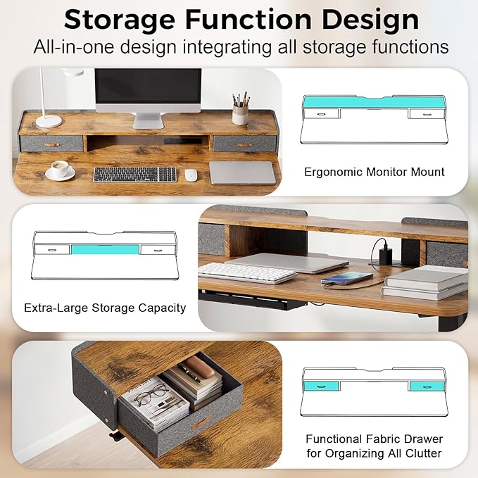 Electric Standing Desk with Drawers, 48 Inch Height Adjustable Desk with Power - Image 5