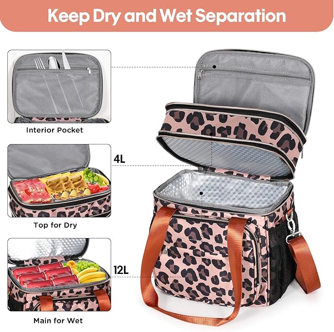GLENKEY Expandable Insulated Lunch Box, Double Deck Lightweight Large Lunch Bag - Image 2