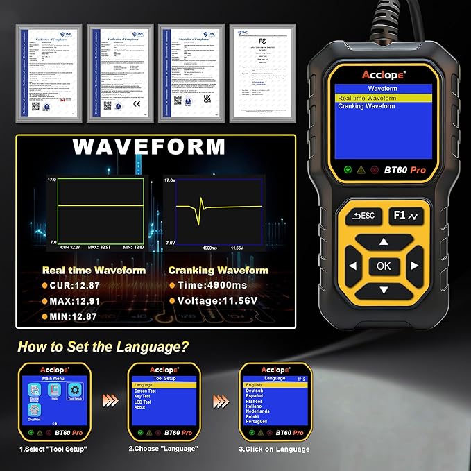 Acclope BT60 Pro Car Battery Tester, Digital Analyzer - Image 11