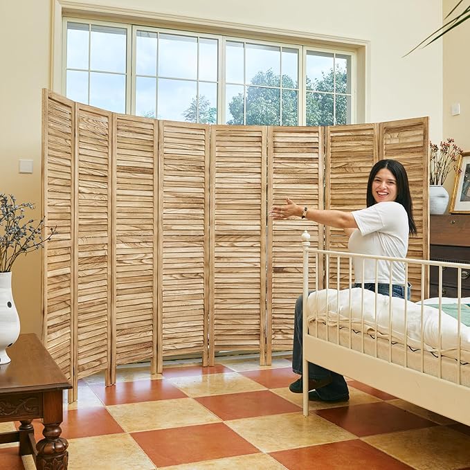 Room Dividers and Folding Privacy Screens, Wood Louvered Separators Divider Wall - Image 8