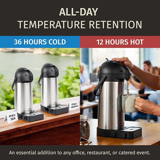 Airpot Coffee Dispenser with Pump & Tray - 102oz/3L Coffee Carafe with Pump - - Image 3