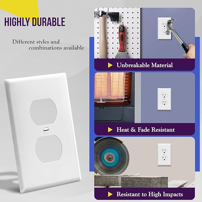 Enerlites 8821-W Duplex Receptacle Outlet Wall Plate, Standard Size 1-Gang - Image 4
