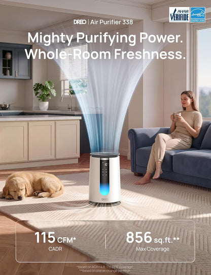 dreo air purifier for home, hepa sleep mode, close-up detail
