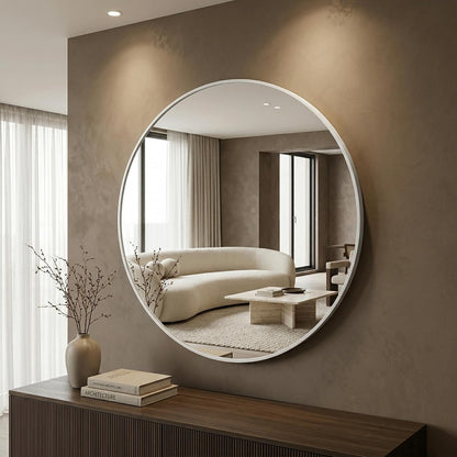HARRITPURE Round Mirror 20 White Wall Mounted Circle Mirrors | Vanity Mirror with Aluminum Alloy Frame, Modern Decoration for Bathroom, Living Room, Vanity, Bedroom, Entryway