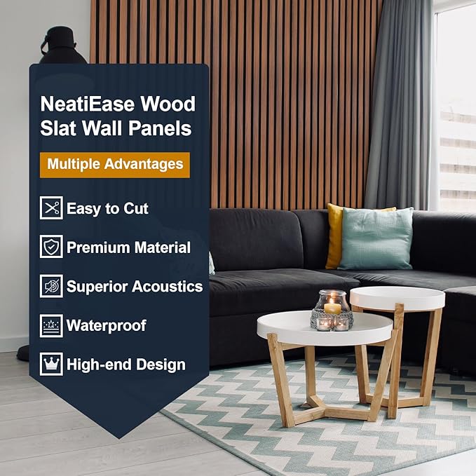 NeatiEase Wood Panels for Wall, 4-Piece 96" x 12.6" Soundproof Wood Slat Wall - Image 3