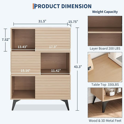 IDEALHOUSE Fluted Cabinet with Sliding Doors, Modern Wooden Storage Cabinet - Image 2