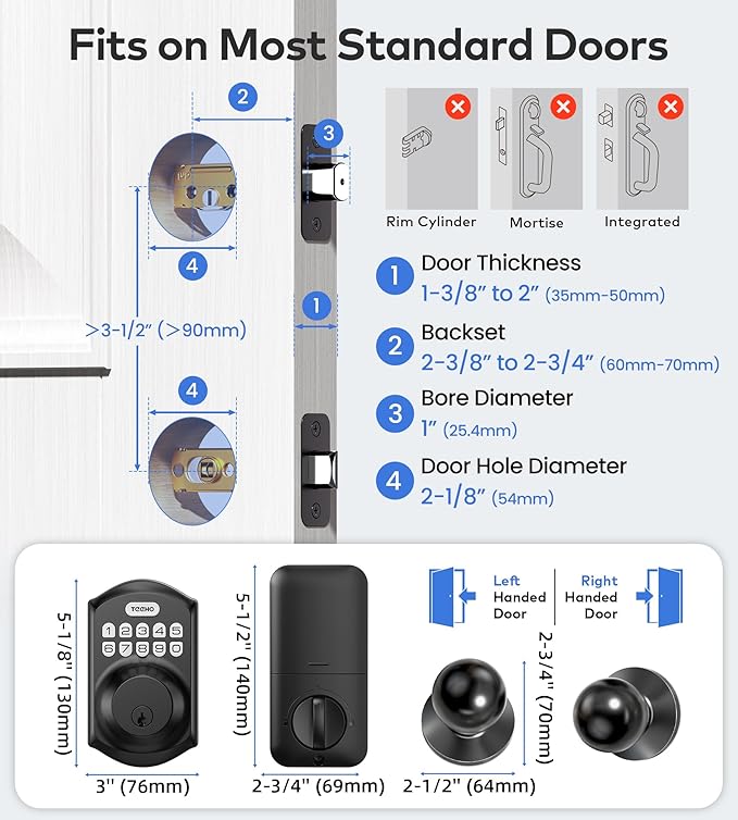 TEEHO TE001K Keyless Entry Door Lock - Image 6