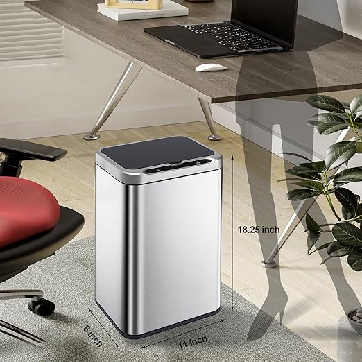 ELPHECO Stainless Steel Office Trash Can Motion Sensor Garbage Can Touchless - Image 2