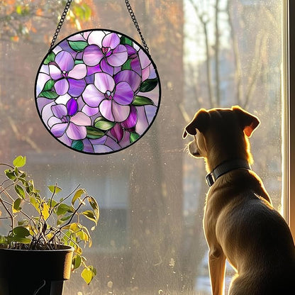 DASTOLL Stained Glass Window Hanging 4 Pcs Set Purple Flower Theme 7.8" - Image 4
