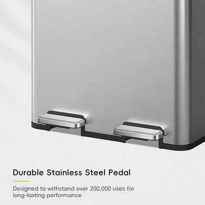 EKO Edison Dual Trash Can for Recycling and Trash, 8+8 Gallons Kitchen Garbage - Image 7