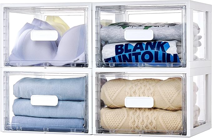 Vtopmart 4 Pack 18QT White Stackable Storage Drawers, Easily Assemble Closet - Image 7