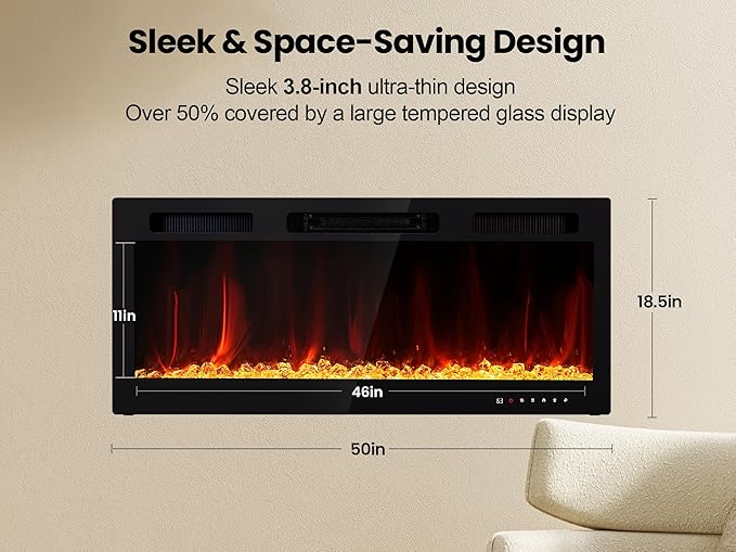 Electric Fireplace 50 Inch Wall Mount Insert Fireplaces Realsmart 1500W - Image 7
