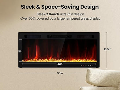 Electric Fireplace 50 Inch Wall Mount Insert Fireplaces Realsmart 1500W - Image 7