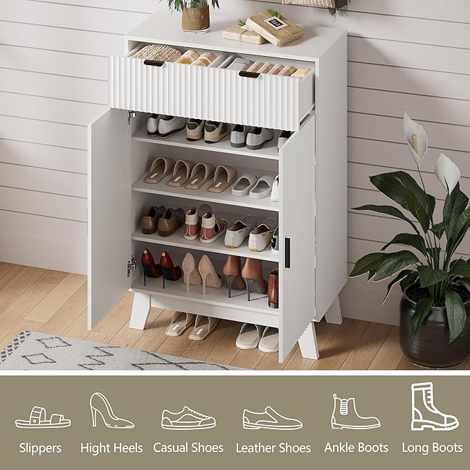 Shoe Cabinet Storage for Entryway, 4 Tier Fluted Shoe Storage Cabinet - Image 4