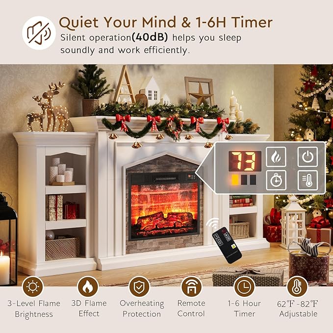 LGHM 80" Fireplace TV Stand for TVs Up to 90 Inch, Electric Fireplace - Image 7