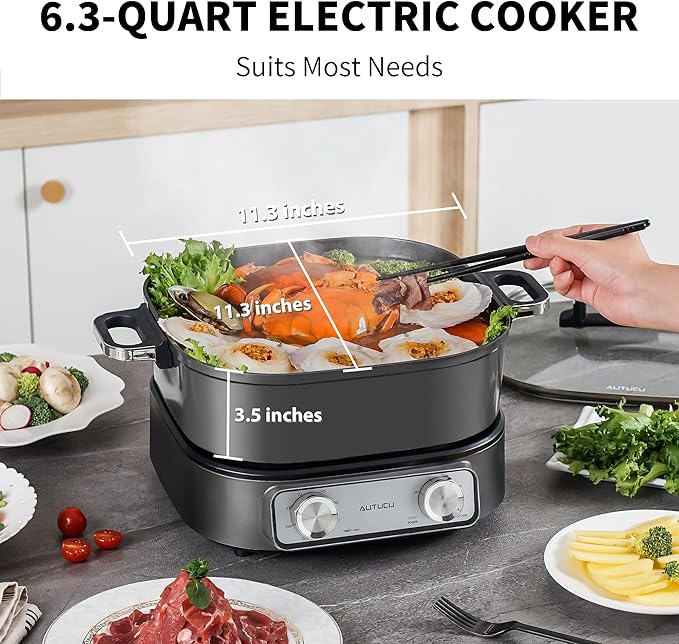 Electric Skillet 6-Quart Hot Pot Nonstick - Image 2