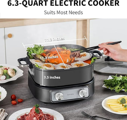 Electric Skillet 6-Quart Hot Pot Nonstick - Image 2
