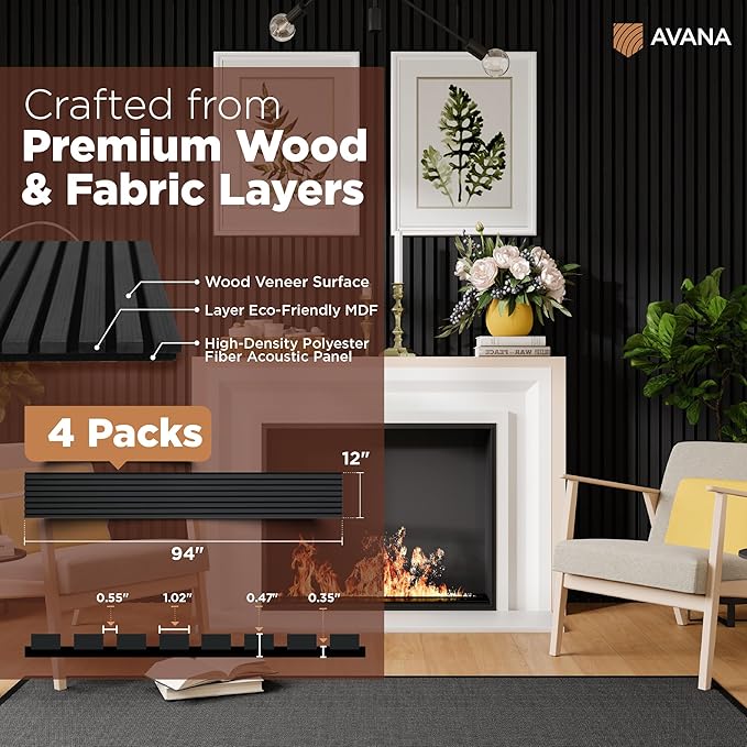 Avana Acoustic Wood Wall Panels – 94.4 x 12.6 Inch Black Oak Acoustic Panels 4 - Image 4