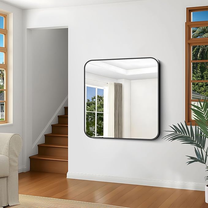 Black Bathroom Mirror, 38x40 inch Aluminum Metal Frame Rectangular Vanity Mirror - Image 5