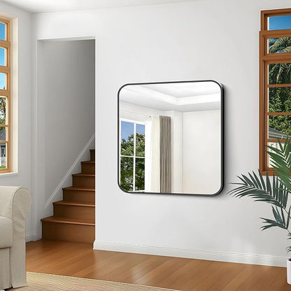 Black Bathroom Mirror, 38x40 inch Aluminum Metal Frame Rectangular Vanity Mirror - Image 5