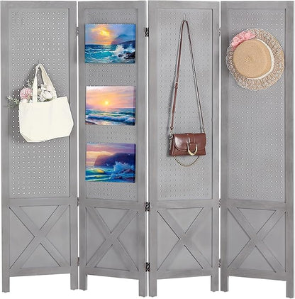 Wnutrees 4 Panel Pegboard Display, 5 Ft Wood Folding Privacy Screens Room by Wnutrees