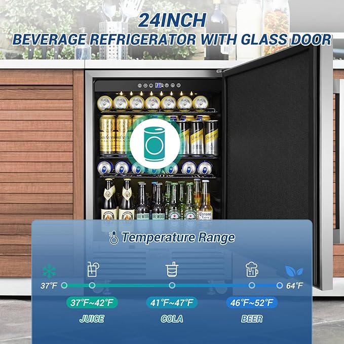 Outdoor Beverage Refrigerator 24 Inch Wide, Stainless Steel Beverage Fridge 180 - Image 2