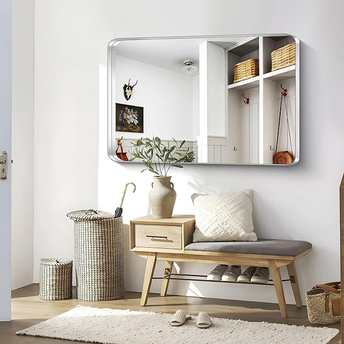CIRCUMI Silver Bathroom Mirror, Rounded Corner, Tempered Glass, Large Mirror - Image 6