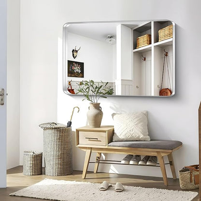 CIRCUMI Silver Bathroom Mirror, Rounded Corner, Tempered Glass, Large Mirror - Image 6