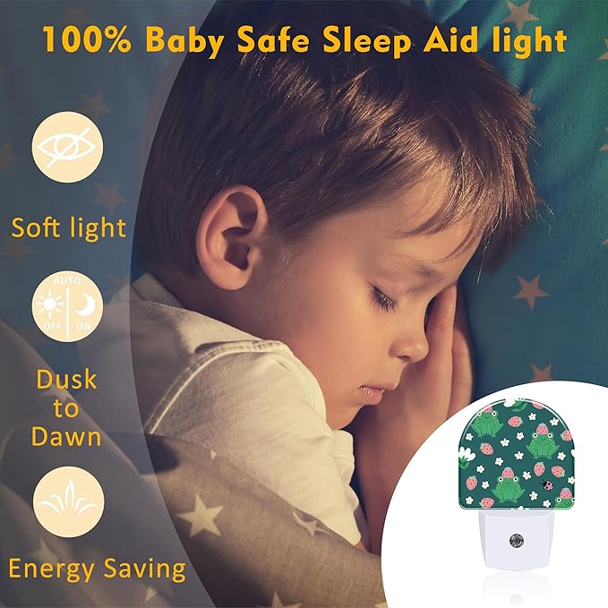 sndheke Strawberry Frogs with Daisies Flowers Night Light Plug into Wall - Image 5