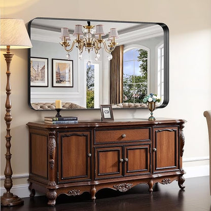 CIRCUMI Black Bathroom Mirror, Rounded Corner, Tempered Glass, Large Mirror - Image 4