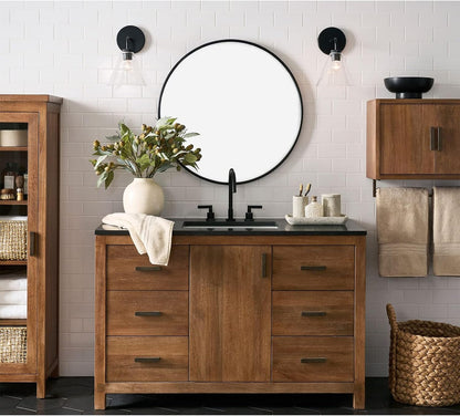 G-LEAF Black Round Mirror 32 inch Circle Mirror for Bathroom Vanity, Entryway, Living Room, Round Bathroom Mirror for Wall