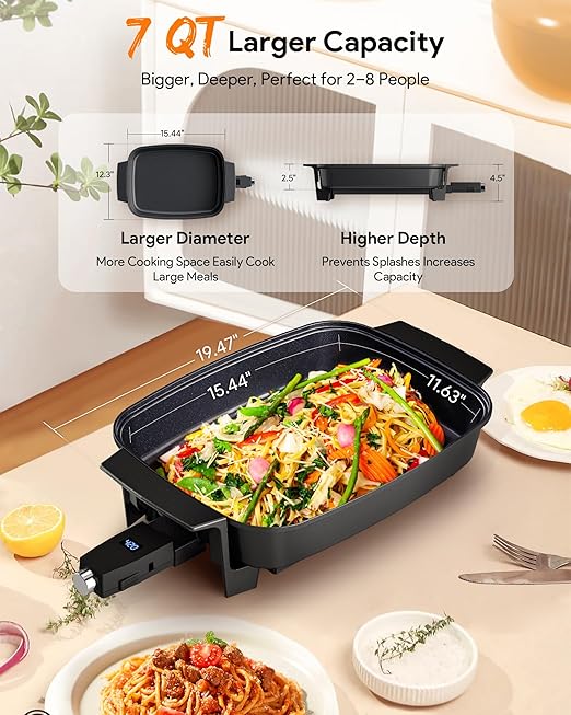 Nuwave Medley XL Digital Electric Skillet, Family Size Griddle w/Glass Lid - Image 7